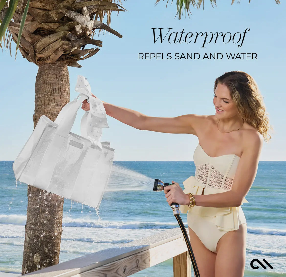 Special Edition Bow Beach Tote With Phone Pouch - Ivory Pearl