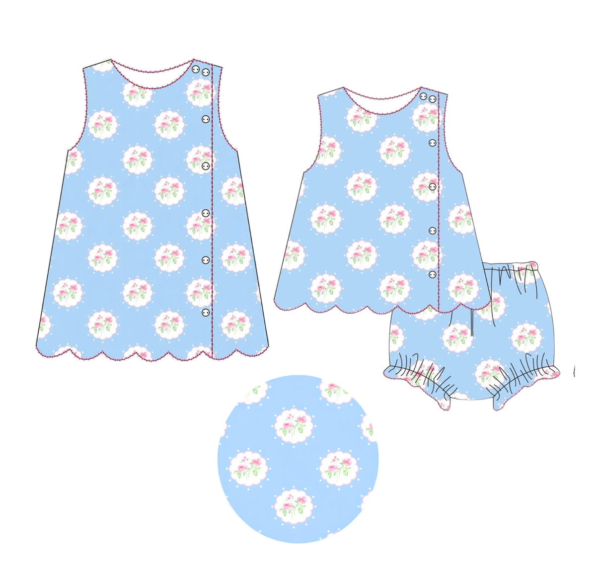 Porch Swing Posies original garment design showing both available styles
