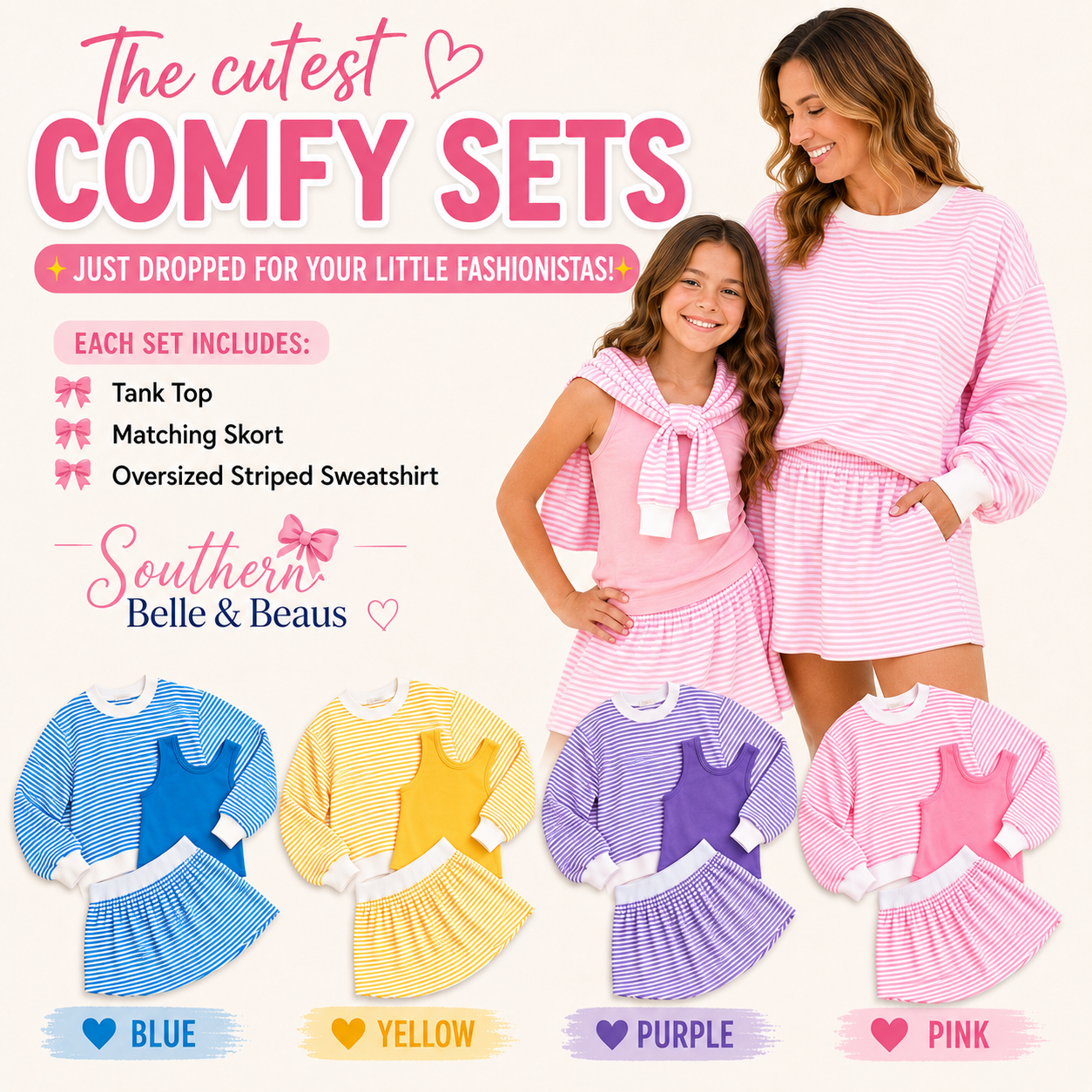 Girls 3 Piece Striped Comfy Set | SBB2623