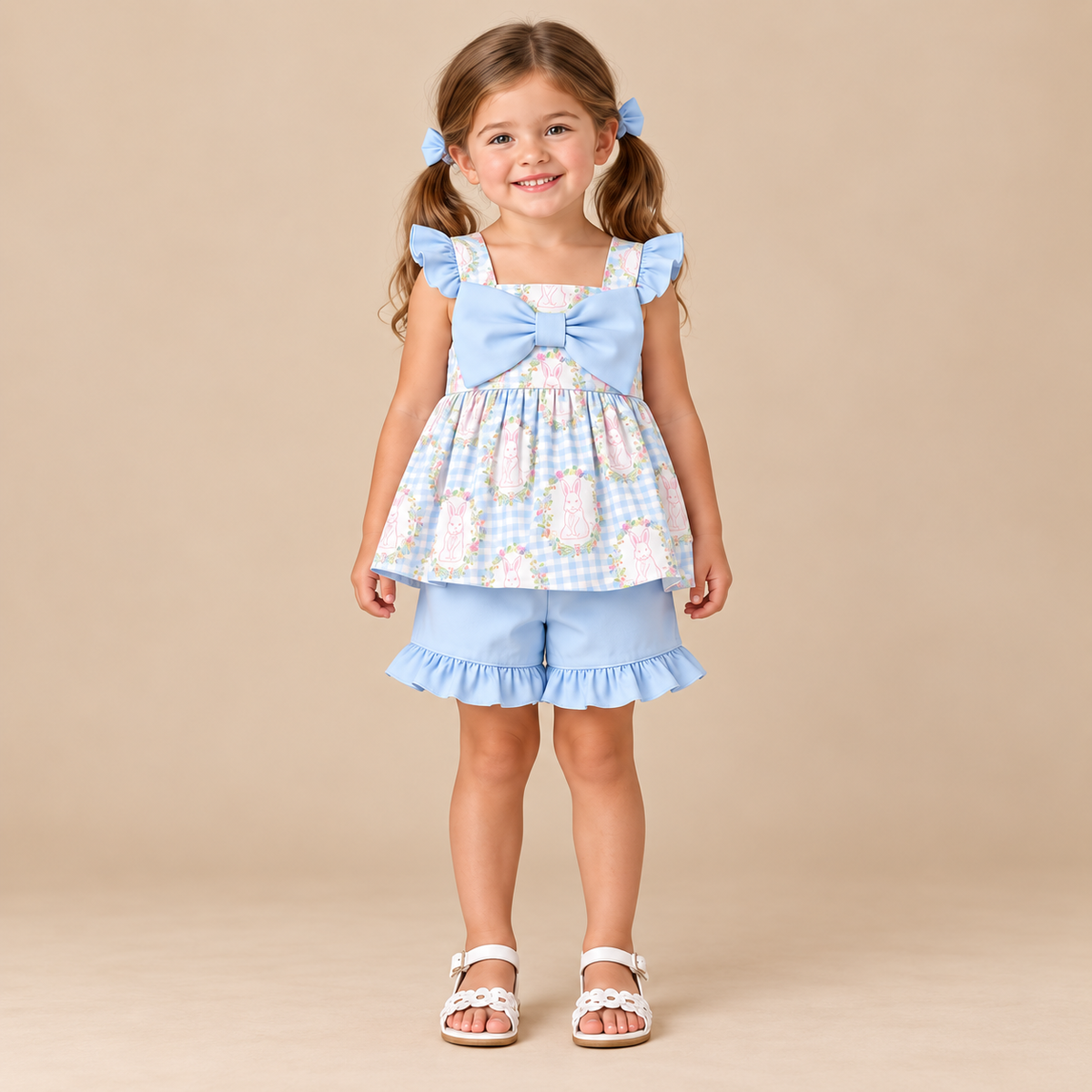 Bows & Bunny Kisses Girls Short Set – Easter 2027 preorder model mockup