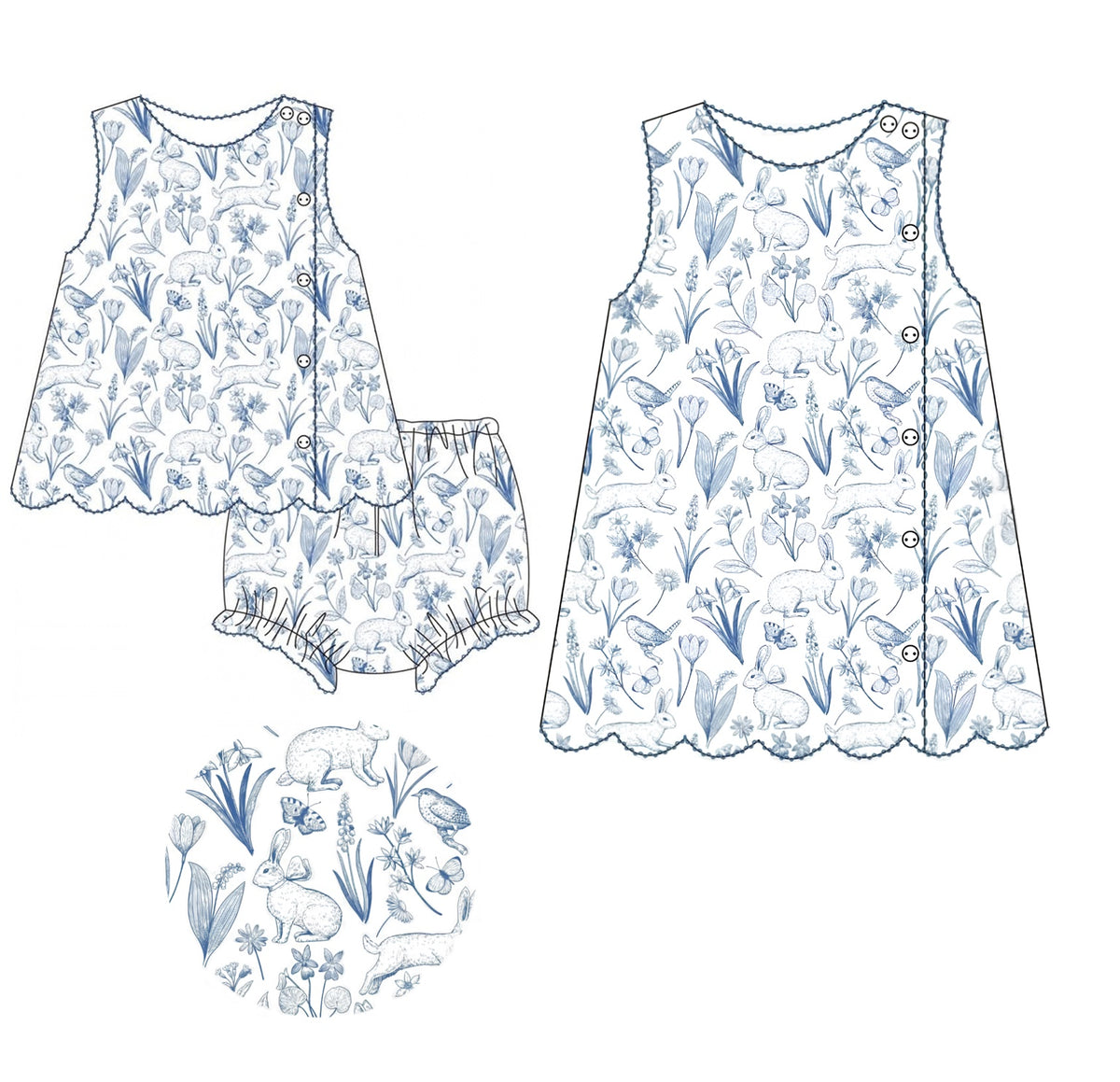 Bunny Blue Heirloom original garment design showing both available styles