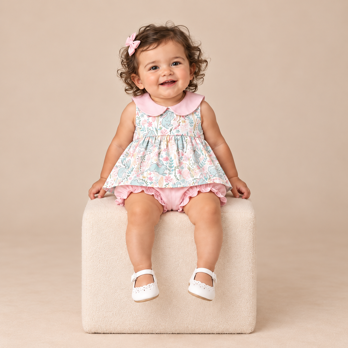 Petal Patch Bunnies Girls Bloomer Set – Easter 2027 preorder model mockup