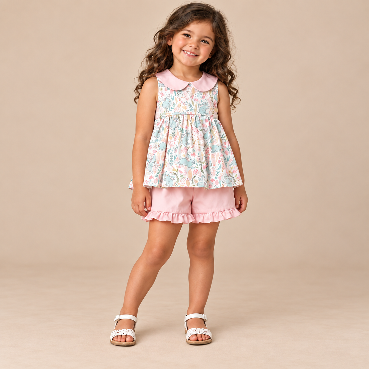 Petal Patch Bunnies Girls Short Set – Easter 2027 preorder model mockup